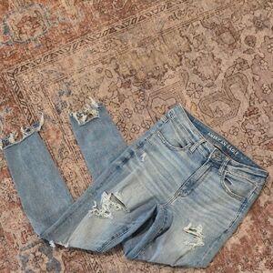 American Eagle Outfitters Women's Light Blue Distressed Skinny Jeans